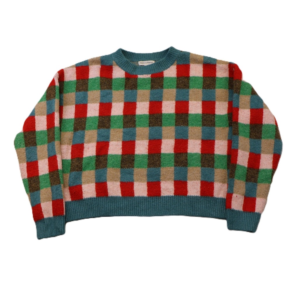 Newbury Kustom Womens S Sweater Multicolor Checkered Crewneck Knit 11127